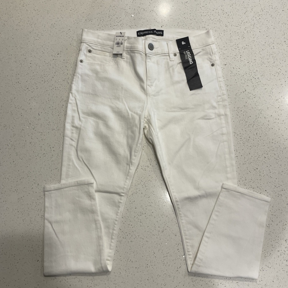 NWT Expreess Womens Ankle Legging  Mid Rise 8S White